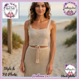 Ryegrass 2 Pc Cream Crochet Top and Skirt Set XS